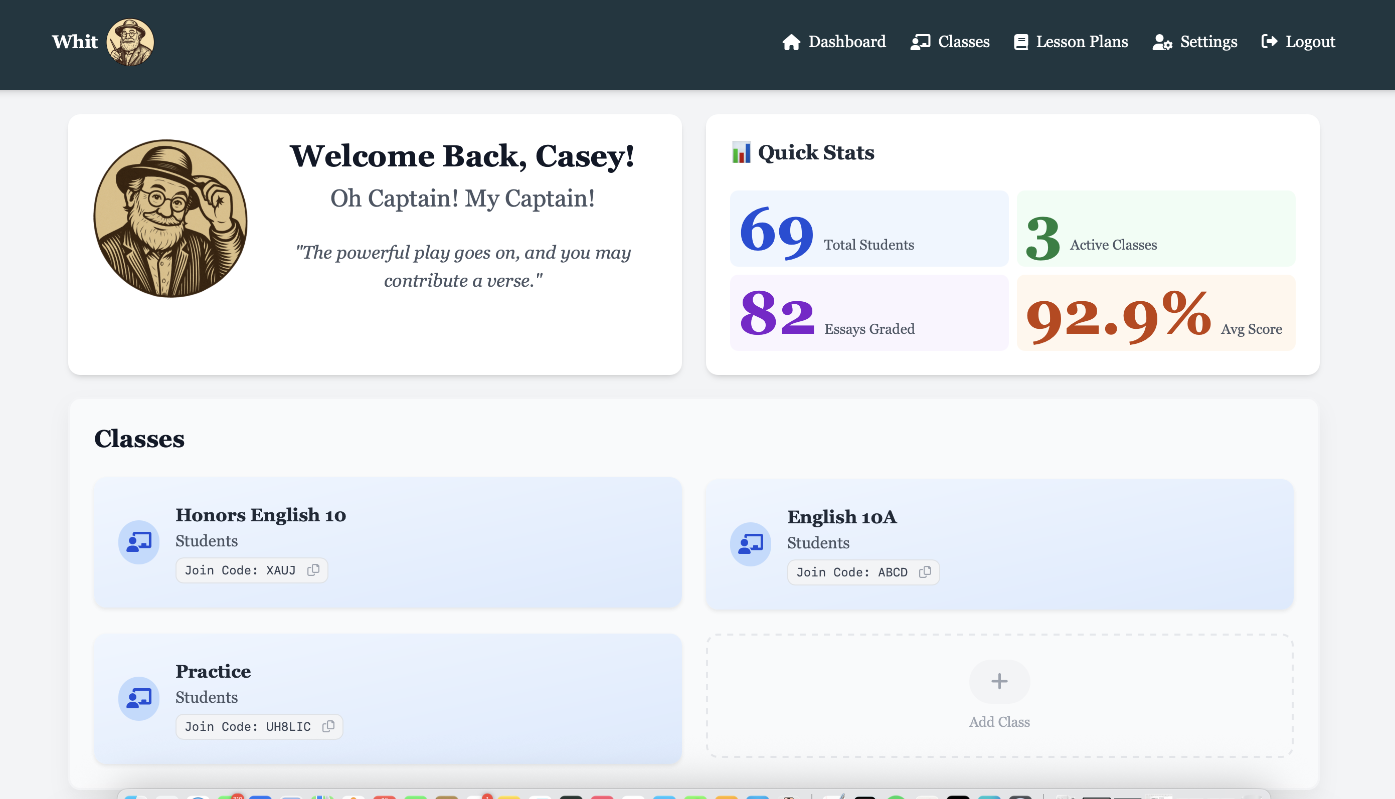Teacher Dashboard Overview
